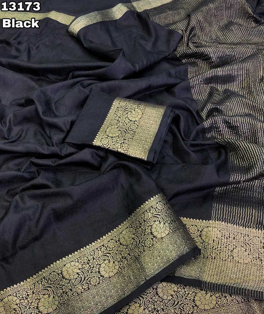 Black Dola Silk Jacquard Border Designer Saree - House of ViDi