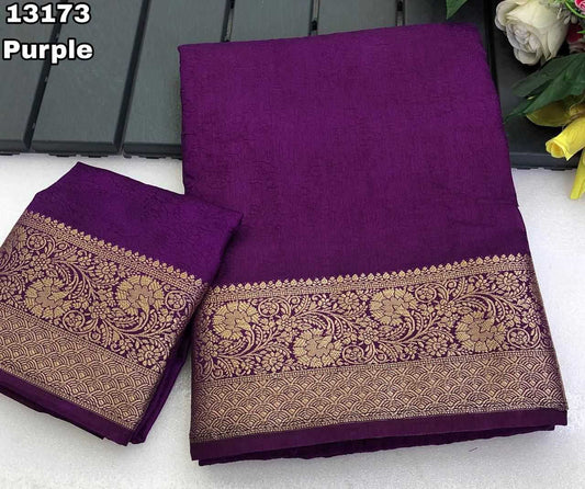Purple Dola Silk Jacquard Border Designer Saree - House of ViDi