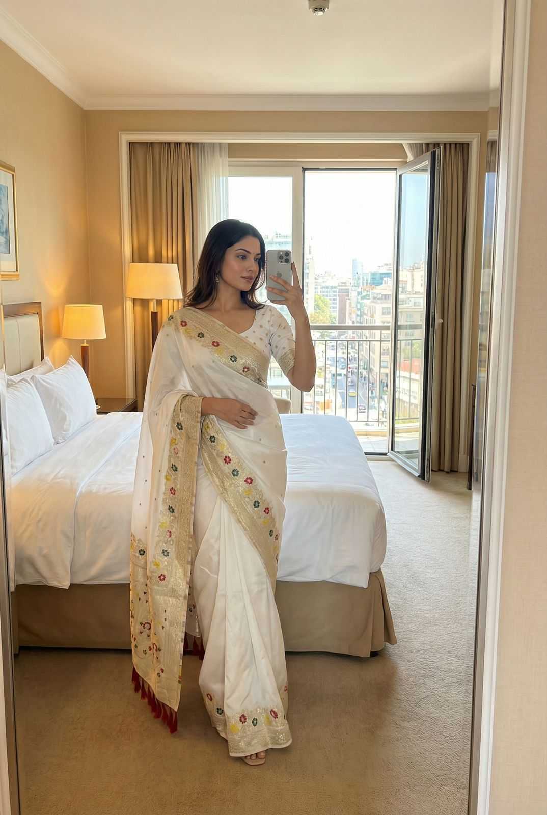 White Soft Dola Silk Zari Weaving Saree - House of ViDi