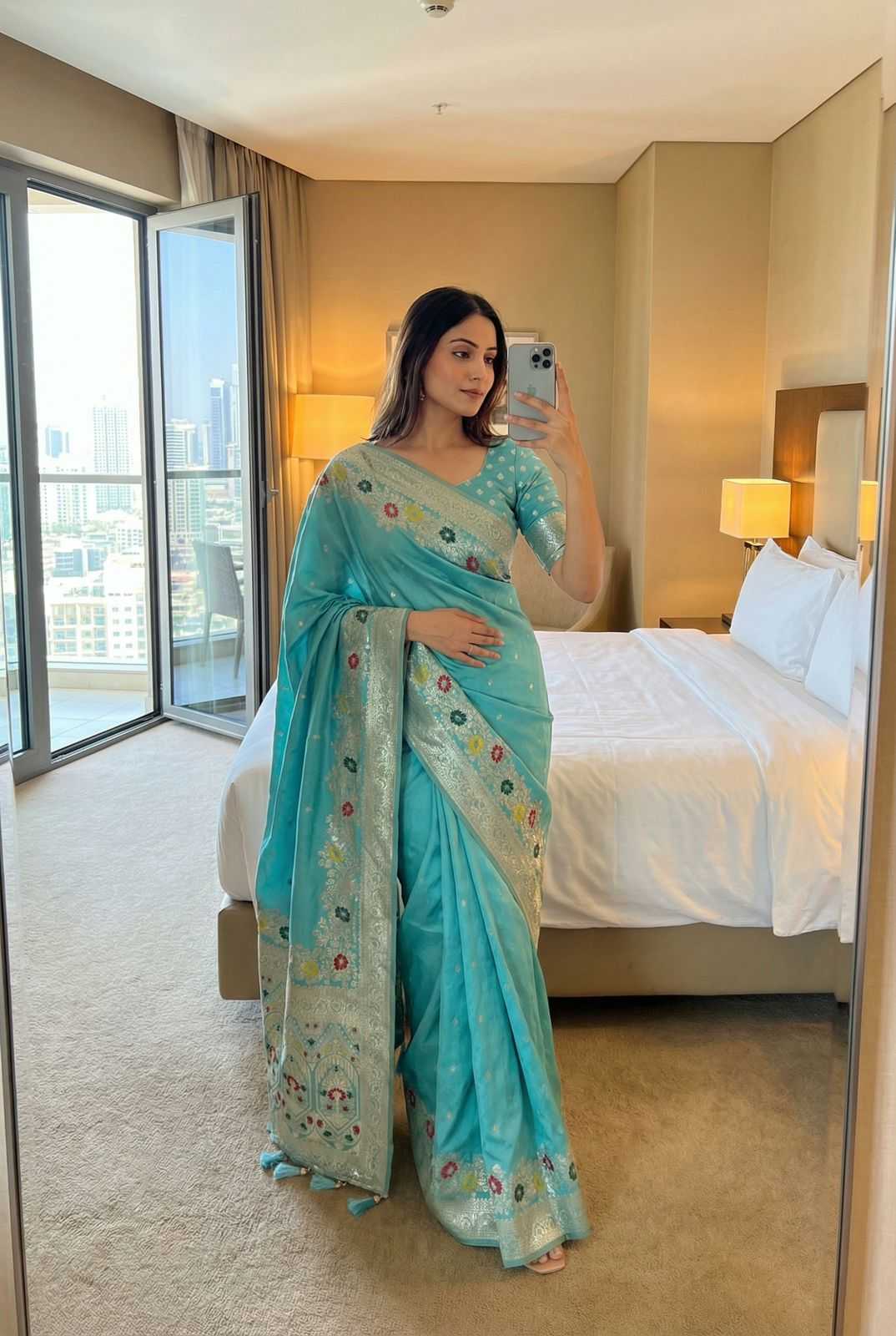 Sky Soft Dola Silk Zari Weaving Saree