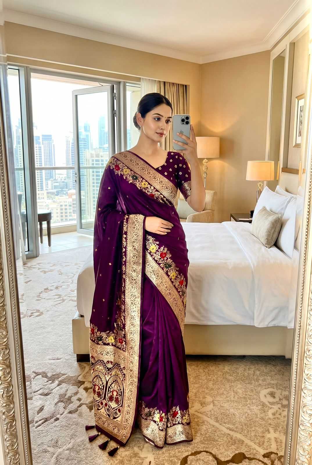 Wine Soft Dola Silk Zari Weaving Saree