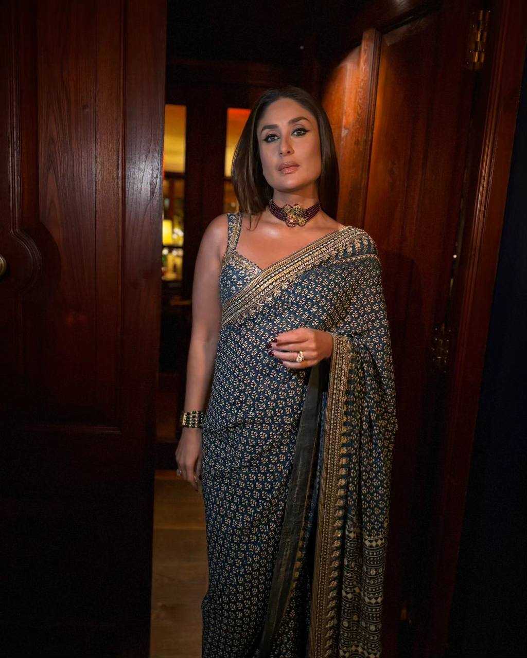 Kareena Kapoor Khan Inspired Faux Georgette Saree with Mirror Work & Katdana Hand Embellishments