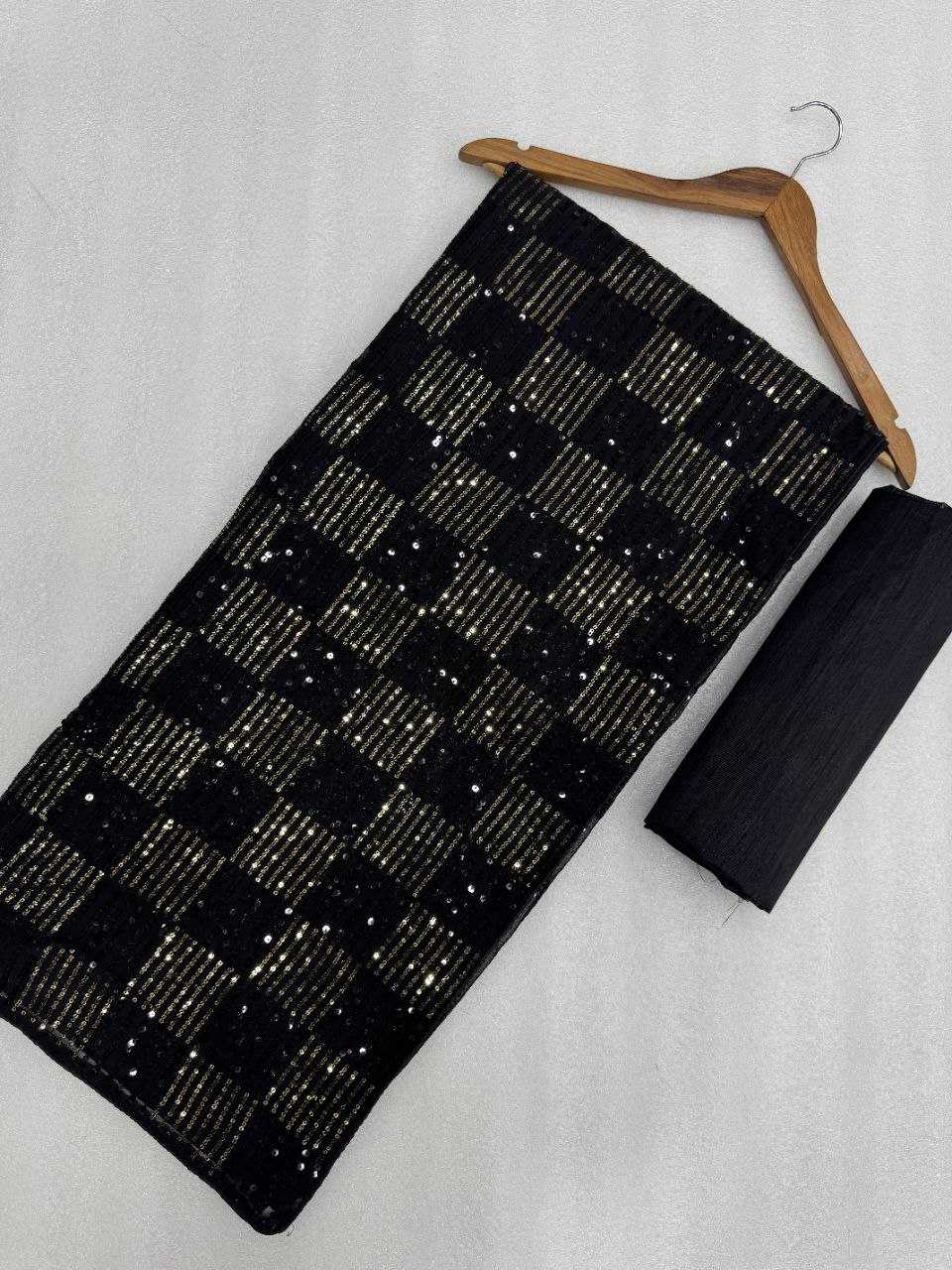 Sanya Malhotra Inspired Black Sequins Faux Georgette Designer Saree - House of ViDi