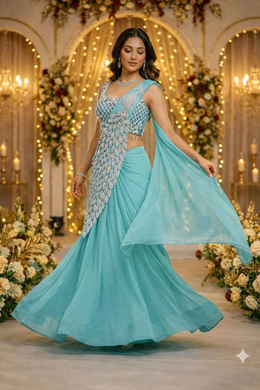 Firozi Ready-to-Wear Heavy Georgette Saree with Embroidered Sequin Blouse