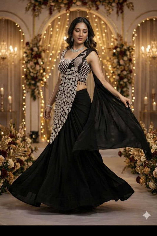 Black Ready-to-Wear Heavy Georgette Saree with Embroidered Sequin Blouse
