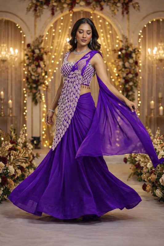 Purple Ready-to-Wear Heavy Georgette Saree with Embroidered Sequin Blouse