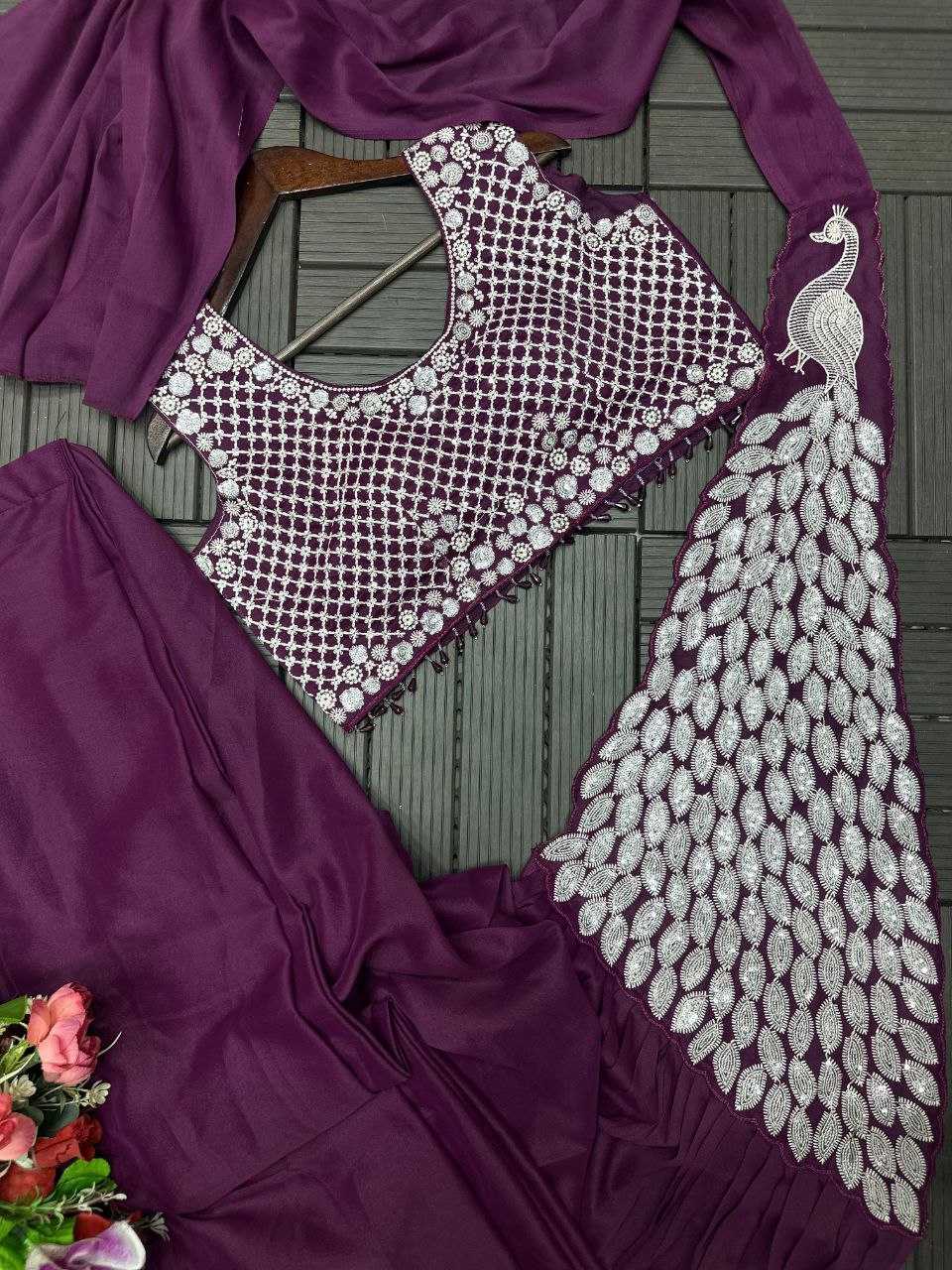 Burgandy Ready-to-Wear Heavy Georgette Saree with Embroidered Sequin Blouse