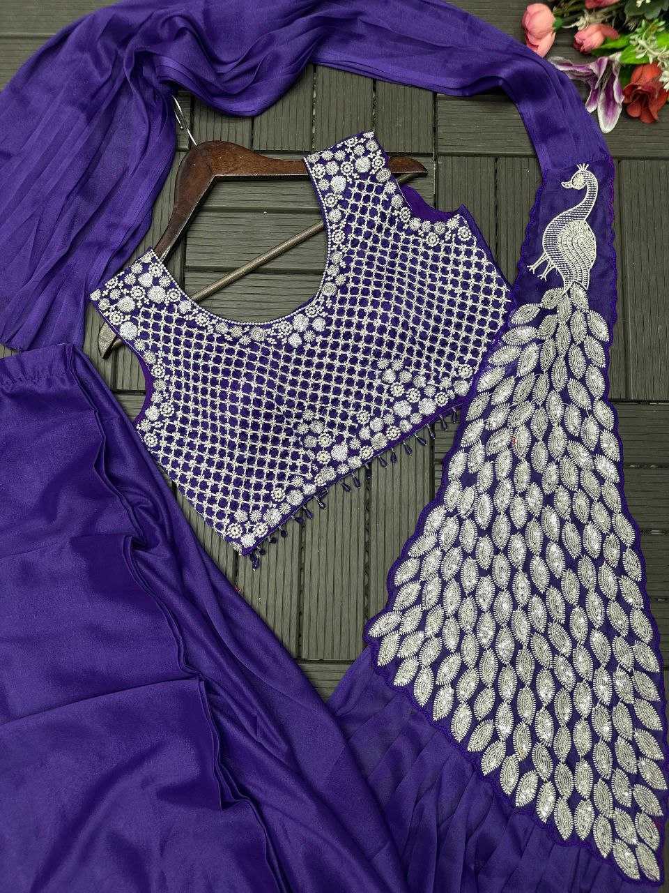 Purple Ready-to-Wear Heavy Georgette Saree with Embroidered Sequin Blouse
