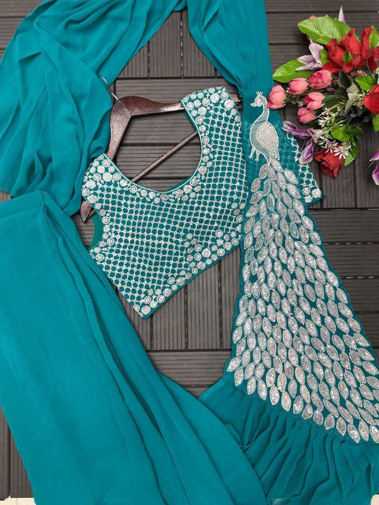 Firozi Ready-to-Wear Heavy Georgette Saree with Embroidered Sequin Blouse