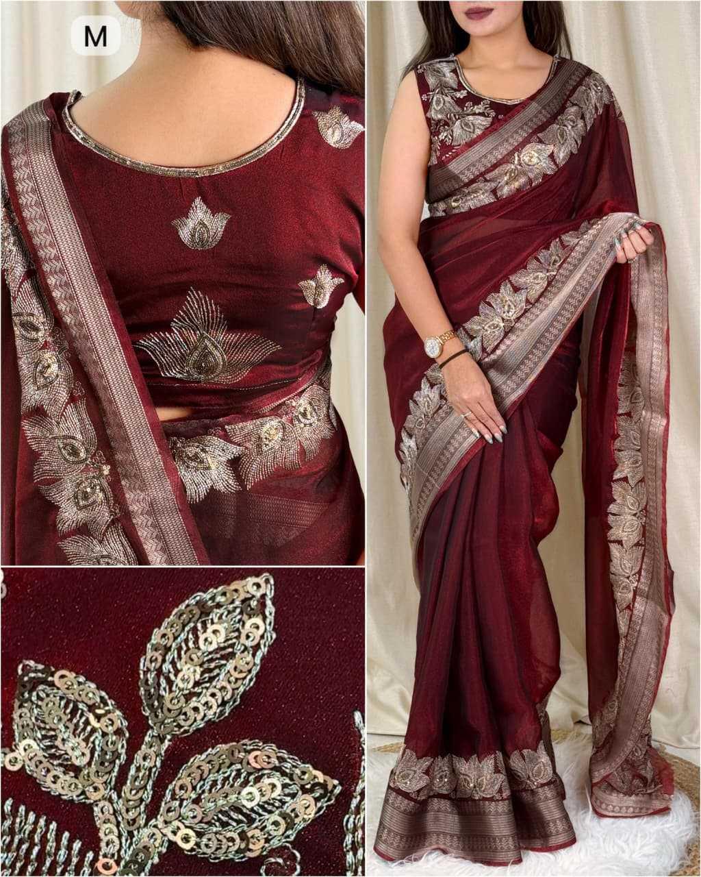 Red Fendy Silk Dual Zari Embroidered Designer Party Wear Saree with Tassel Pallu - House of ViDi
