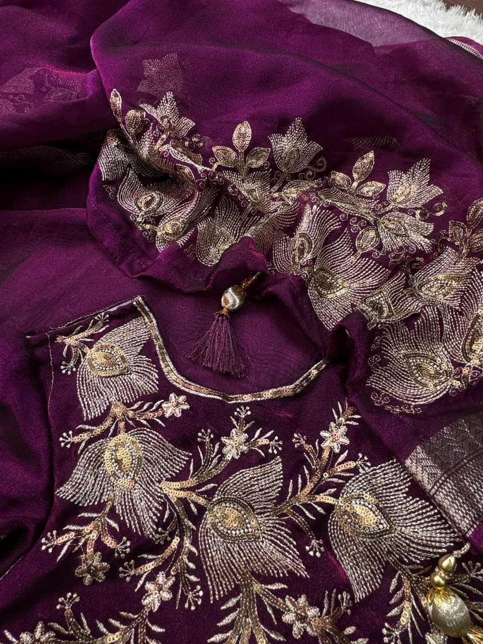 Maroon Fendy Silk Dual Zari Embroidered Designer Party Wear Saree with Tassel Pallu - House of ViDi