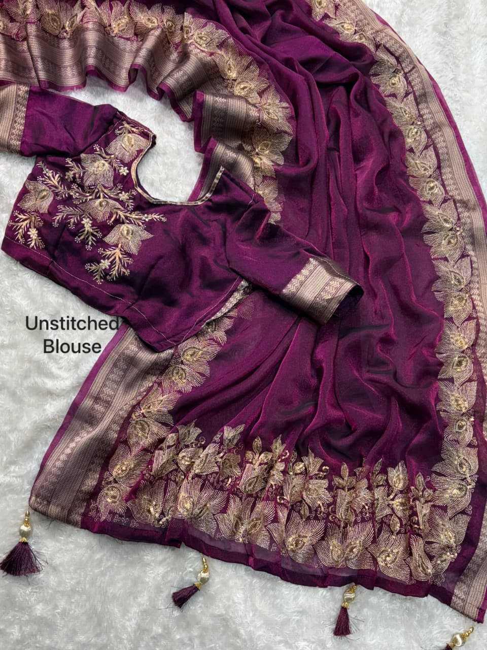 Maroon Fendy Silk Dual Zari Embroidered Designer Party Wear Saree with Tassel Pallu - House of ViDi