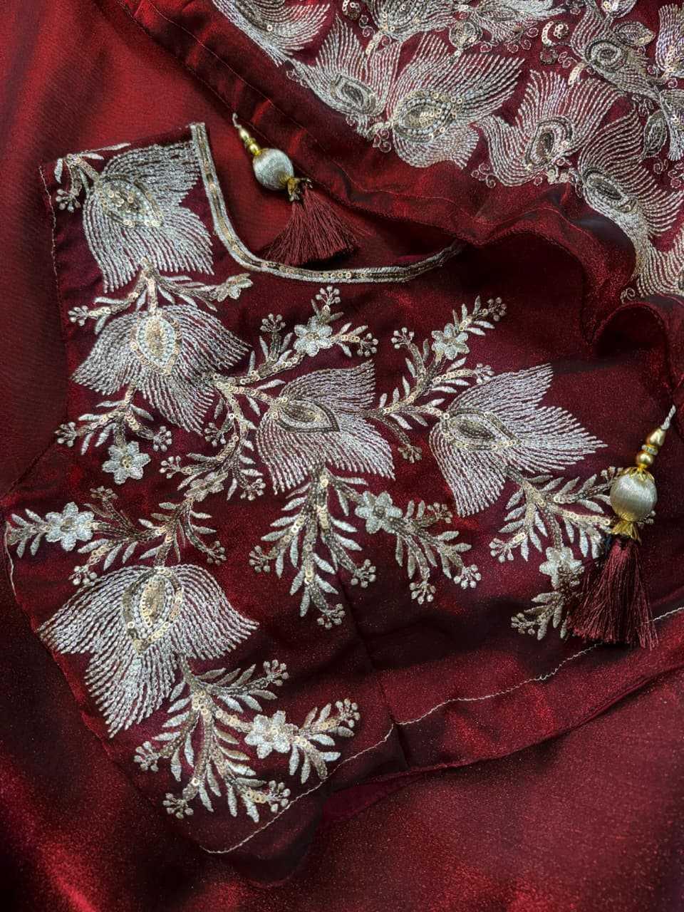 Red Fendy Silk Dual Zari Embroidered Designer Party Wear Saree with Tassel Pallu - House of ViDi