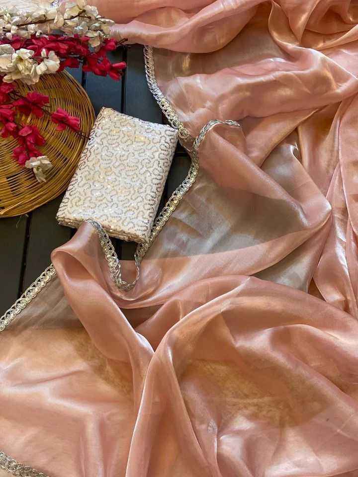 Elegant Fendy Satin Saree with Sequins Embroidered Blouse & Lace Border