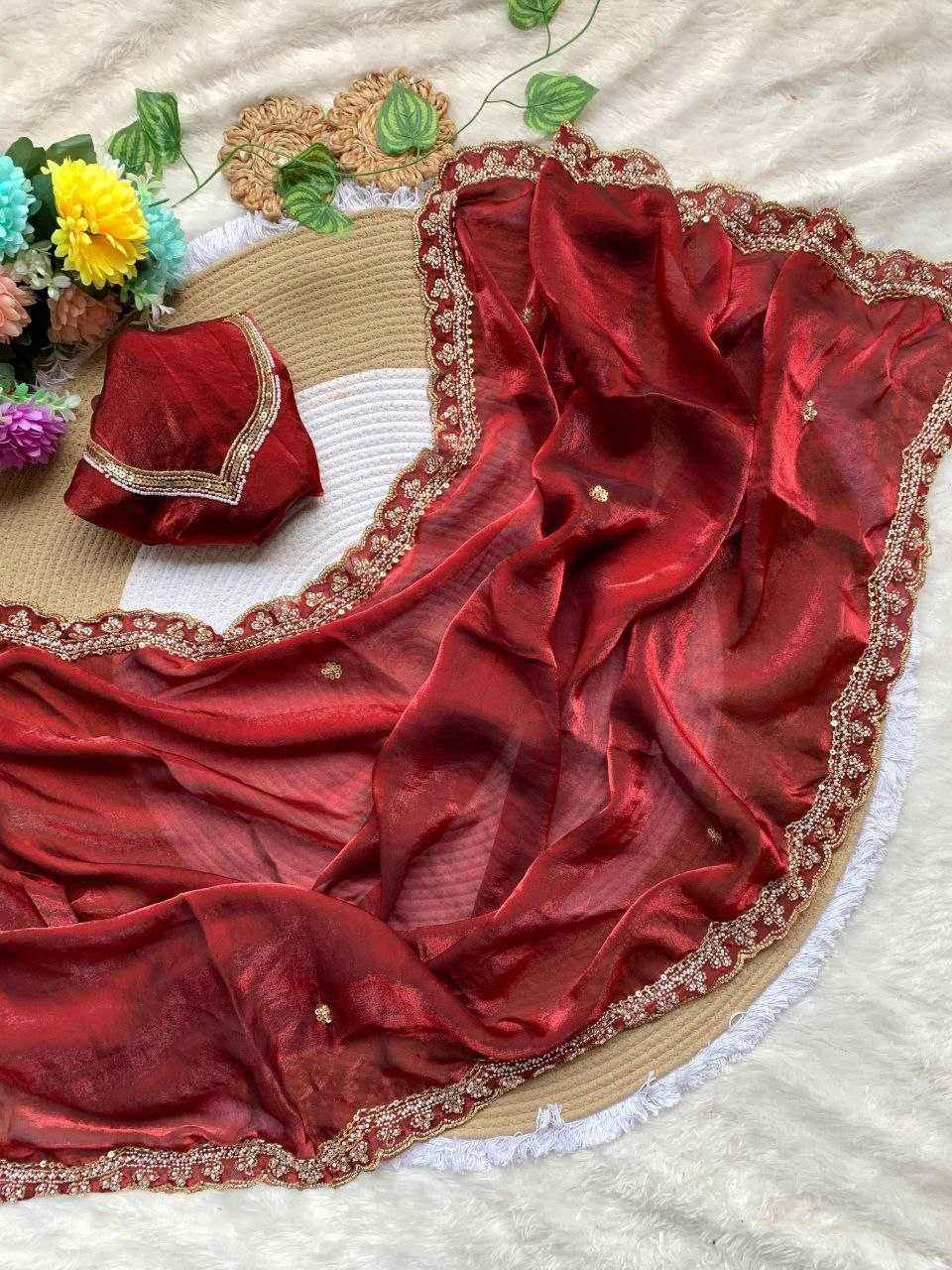 Designer Fendy Satin Saree with Cutdana & Sequin Work