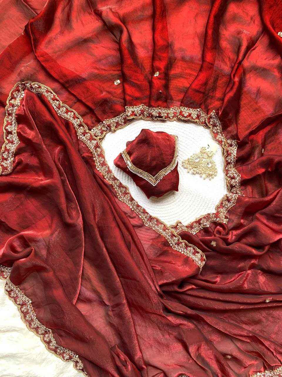 Designer Fendy Satin Saree with Cutdana & Sequin Work