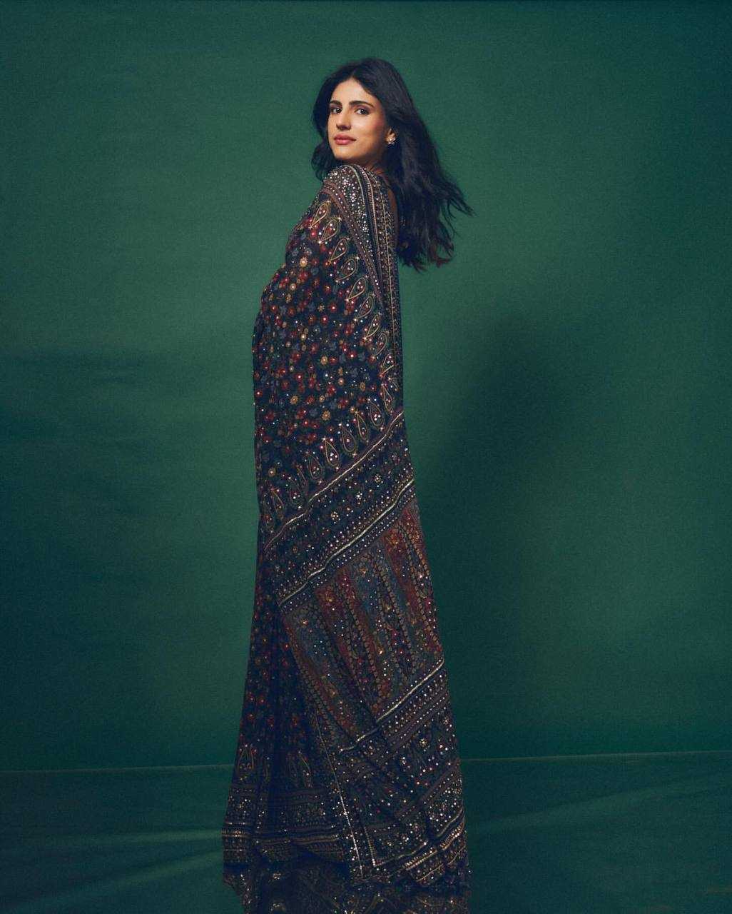 Pure Georgette Sequin Embroidered Saree - House of ViDi