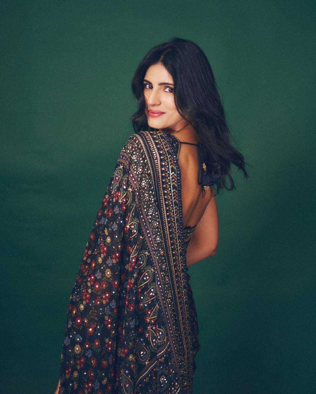 Pure Georgette Sequin Embroidered Saree - House of ViDi