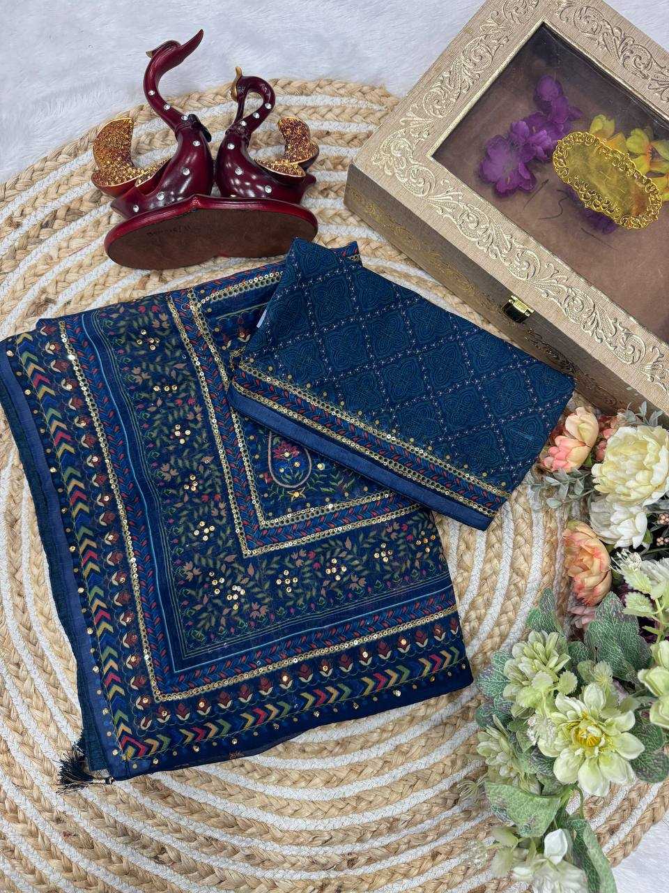 Pure Georgette Sequin Embroidered Saree - House of ViDi
