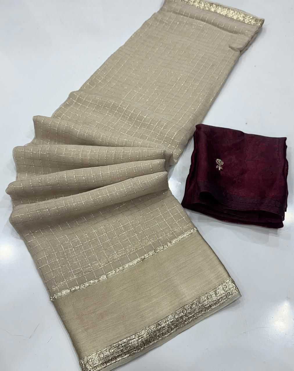 Viscose Georgette Saree with Sequins Satin Blouse - House of ViDi