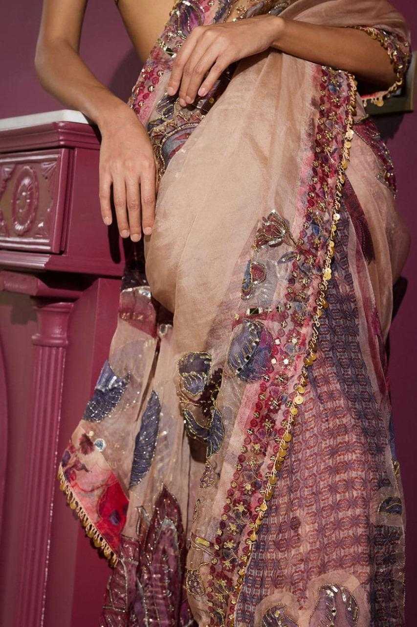 Soft Georgette Printed Mirror Work Saree - House of ViDi
