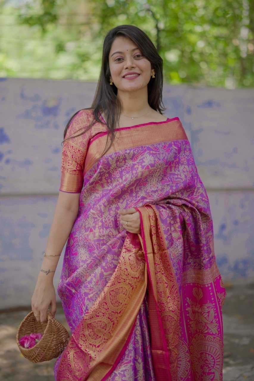 Purple Kanjivaram Silk Bridal Saree with Zari Weaving & Rich Pallu - House of ViDi