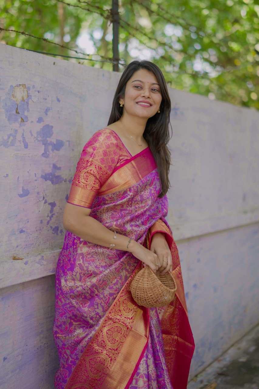 Purple Kanjivaram Silk Bridal Saree with Zari Weaving & Rich Pallu - House of ViDi