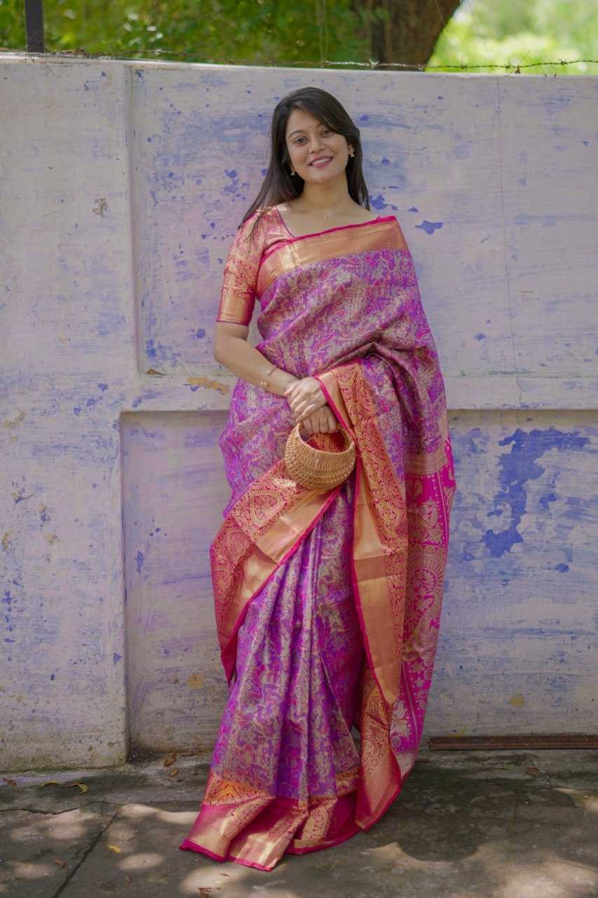 Purple Kanjivaram Silk Bridal Saree with Zari Weaving & Rich Pallu - House of ViDi