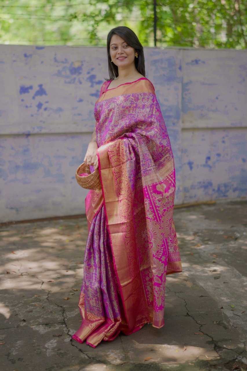 Purple Kanjivaram Silk Bridal Saree with Zari Weaving & Rich Pallu - House of ViDi