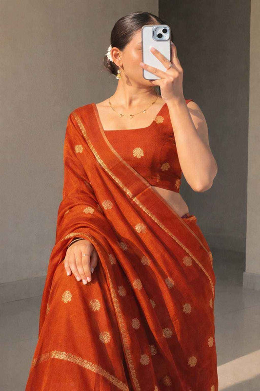 Red Royal Khadi Silk Saree with Jacquard Butti Design & Satin Border
