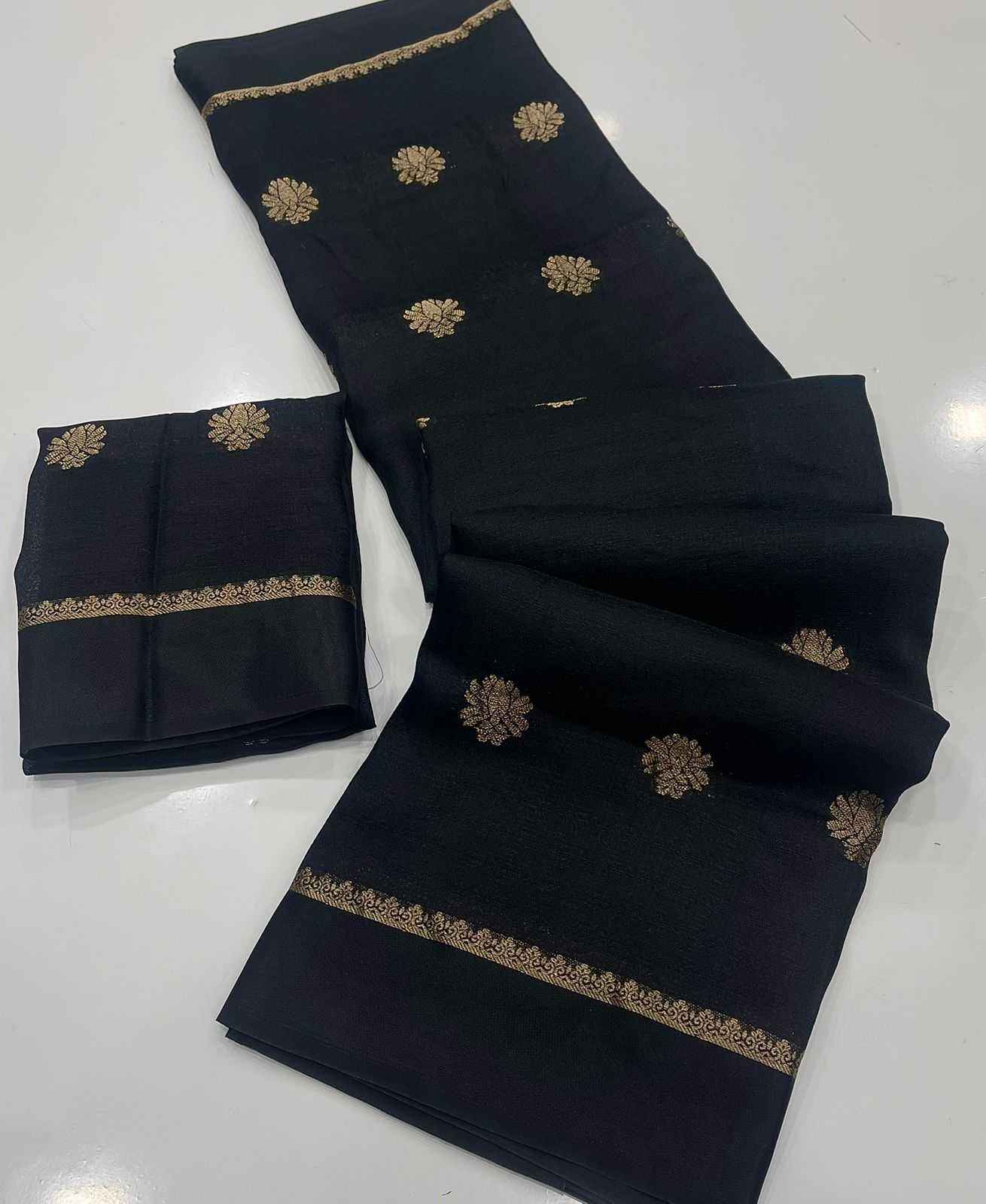 Black Royal Khadi Silk Saree with Jacquard Butti Design & Satin Border