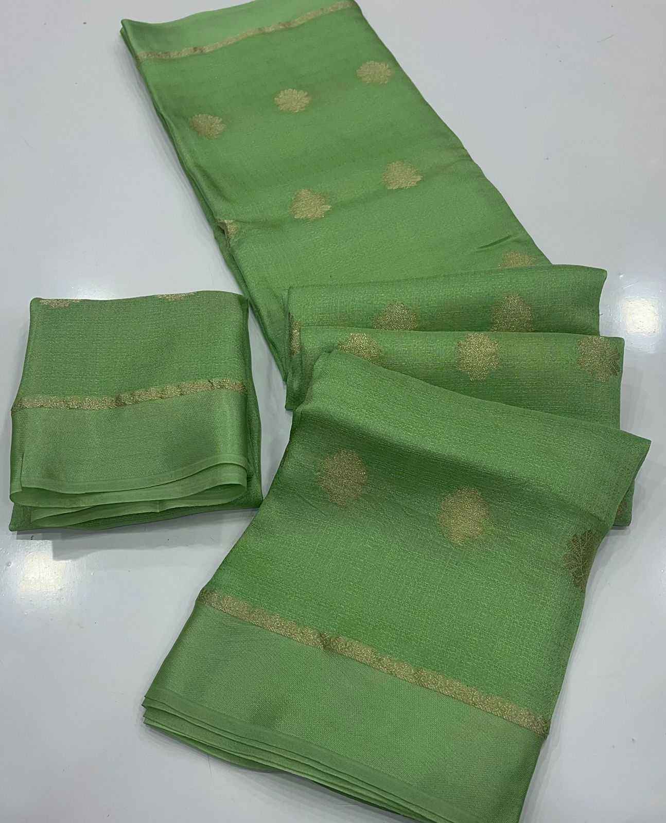 Pista Royal Khadi Silk Saree with Jacquard Butti Design & Satin Border