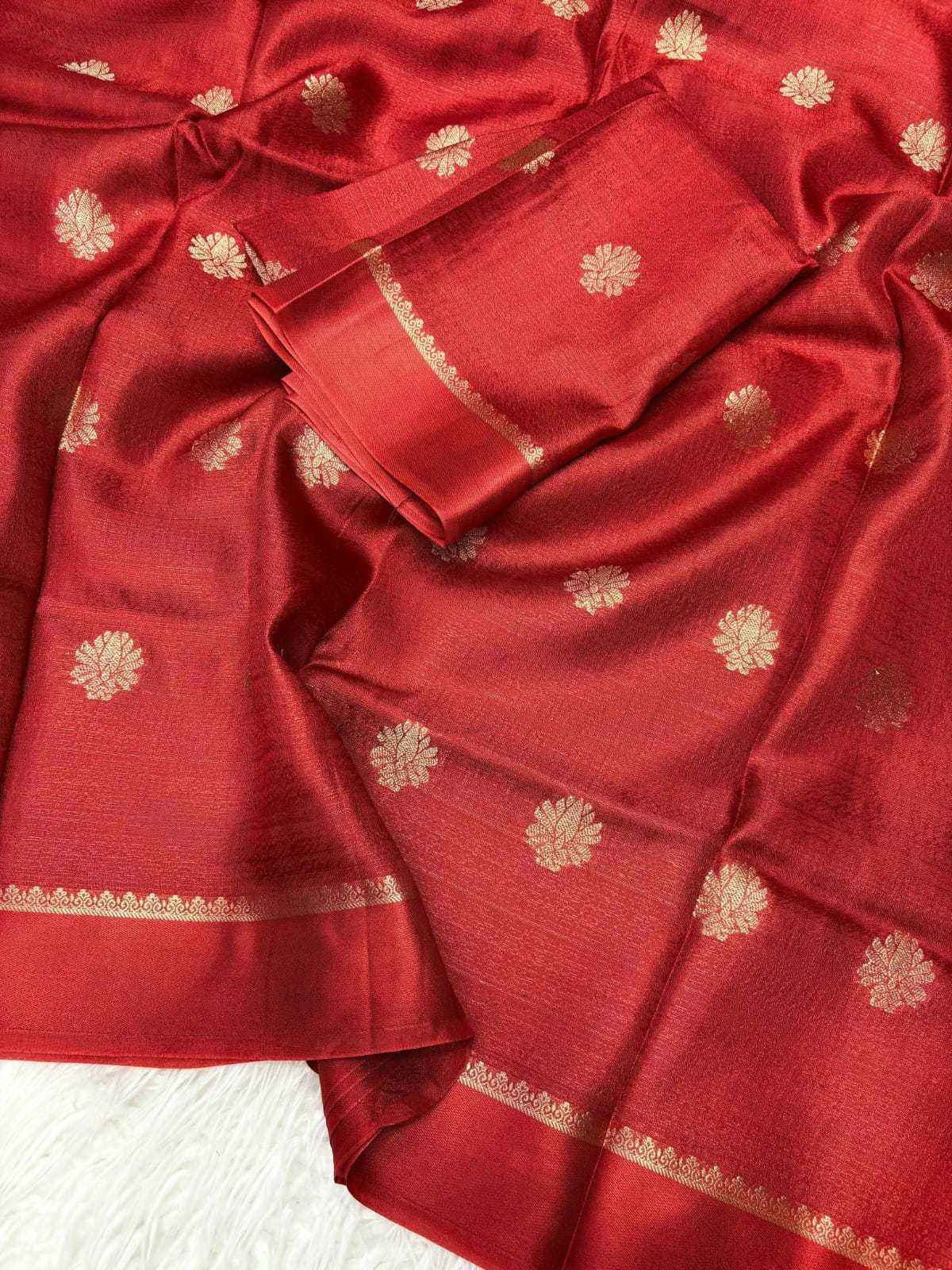 Cherry Royal Khadi Silk Saree with Jacquard Butti Design & Satin Border