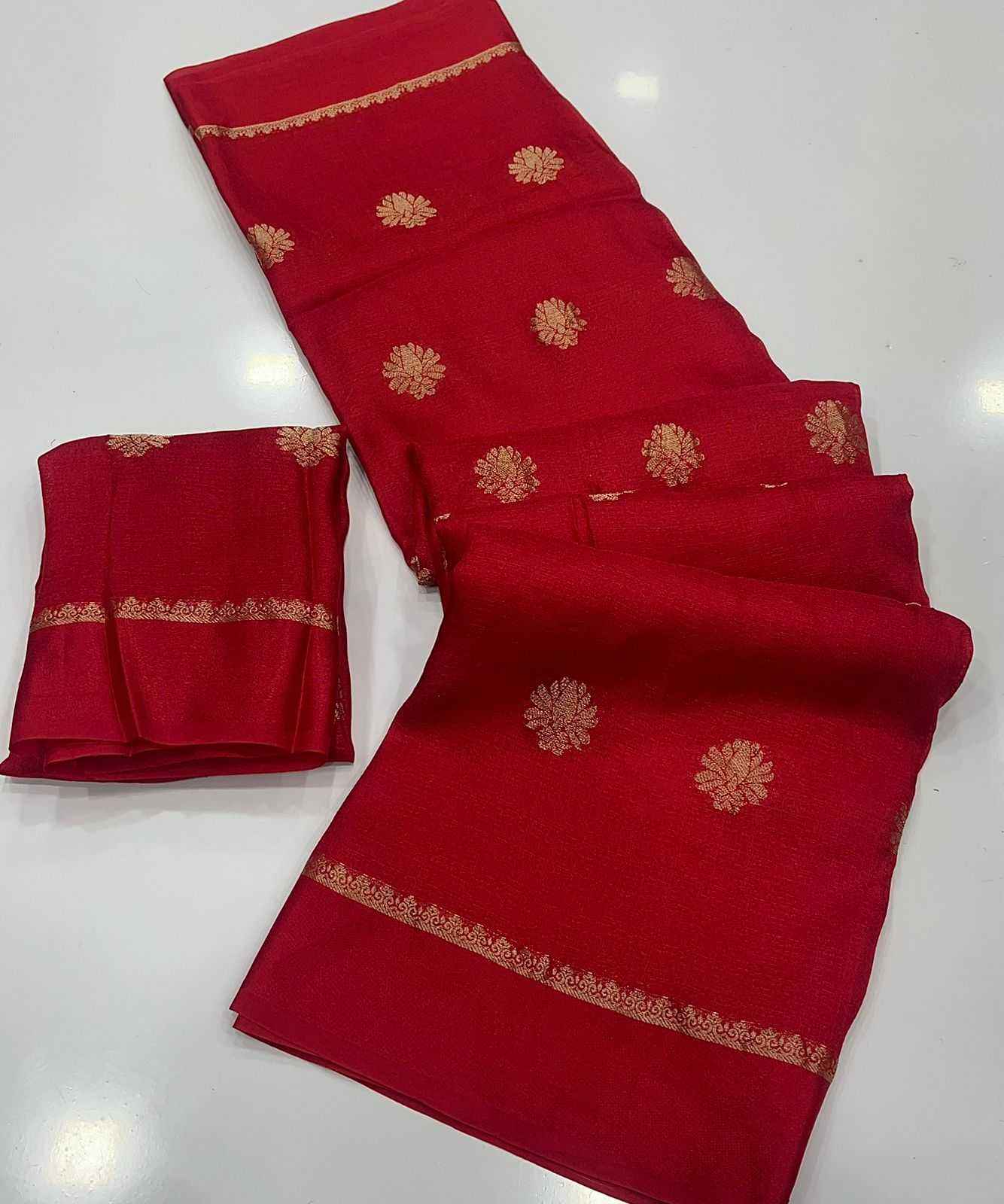 Cherry Royal Khadi Silk Saree with Jacquard Butti Design & Satin Border