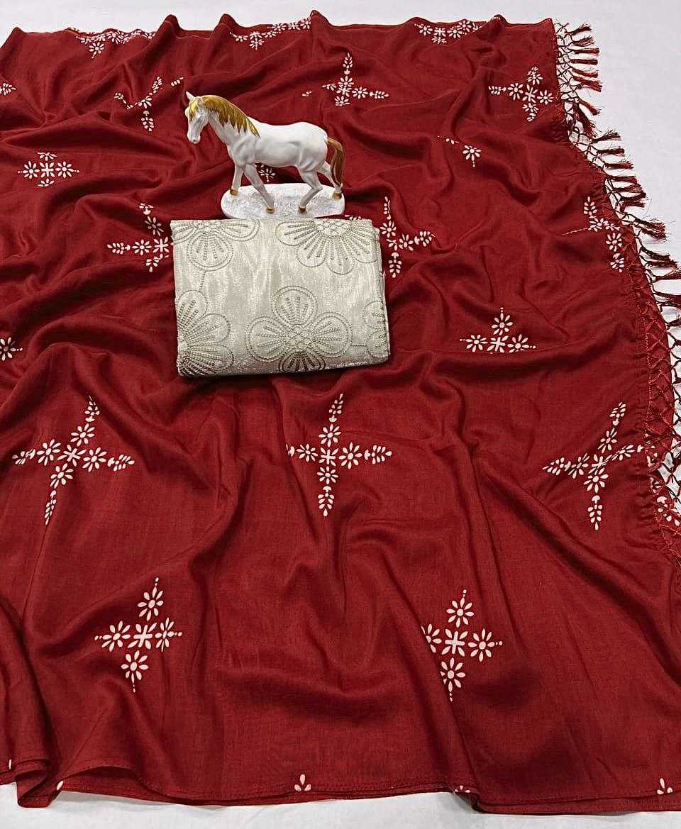 Orange Pure Muslin Cotton Silk Designer Saree