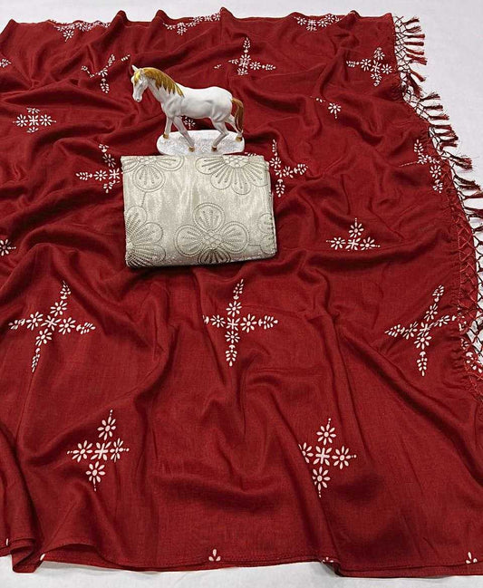 Orange Pure Muslin Cotton Silk Designer Saree