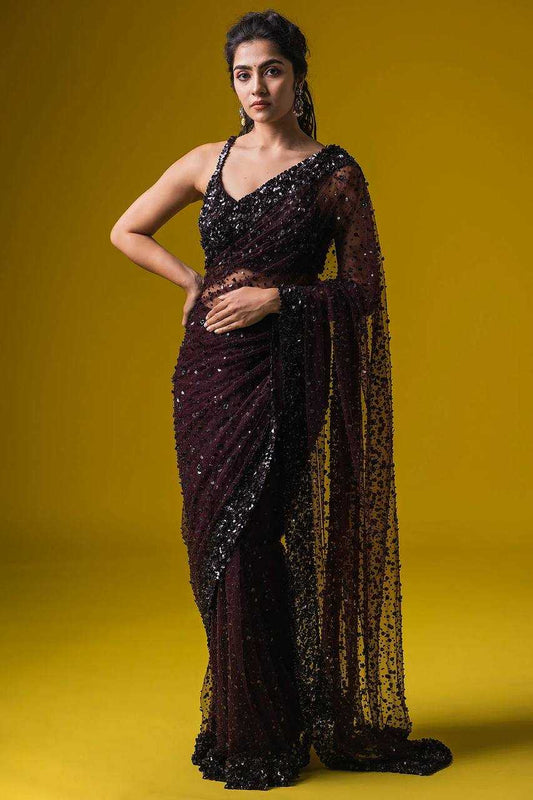 Net Sequin Designer Party Wear Saree