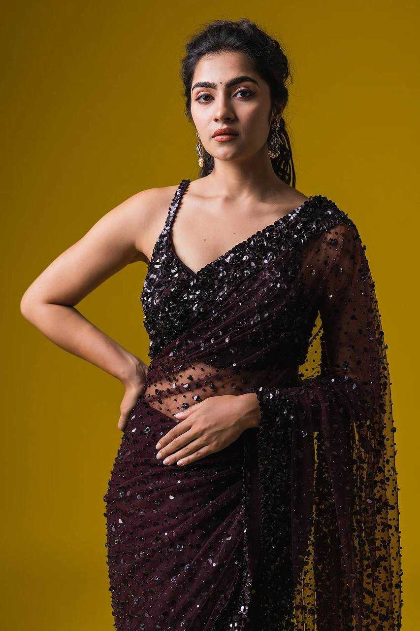 Net Sequin Designer Party Wear Saree - House of ViDi