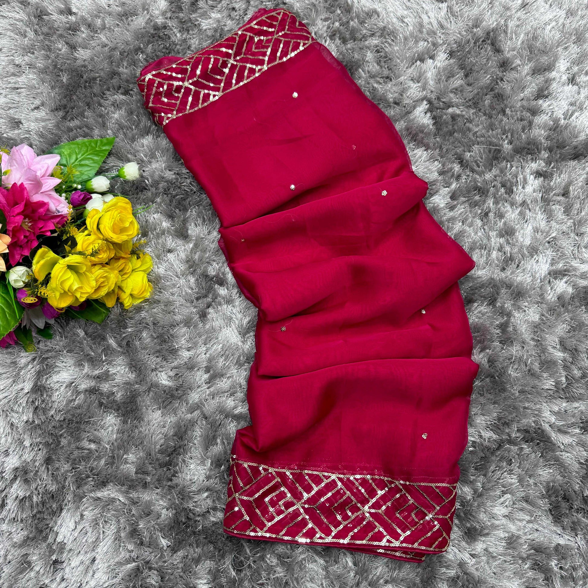 Soft Organza Designer Saree with Hand Touch Sequin Work - House of ViDi