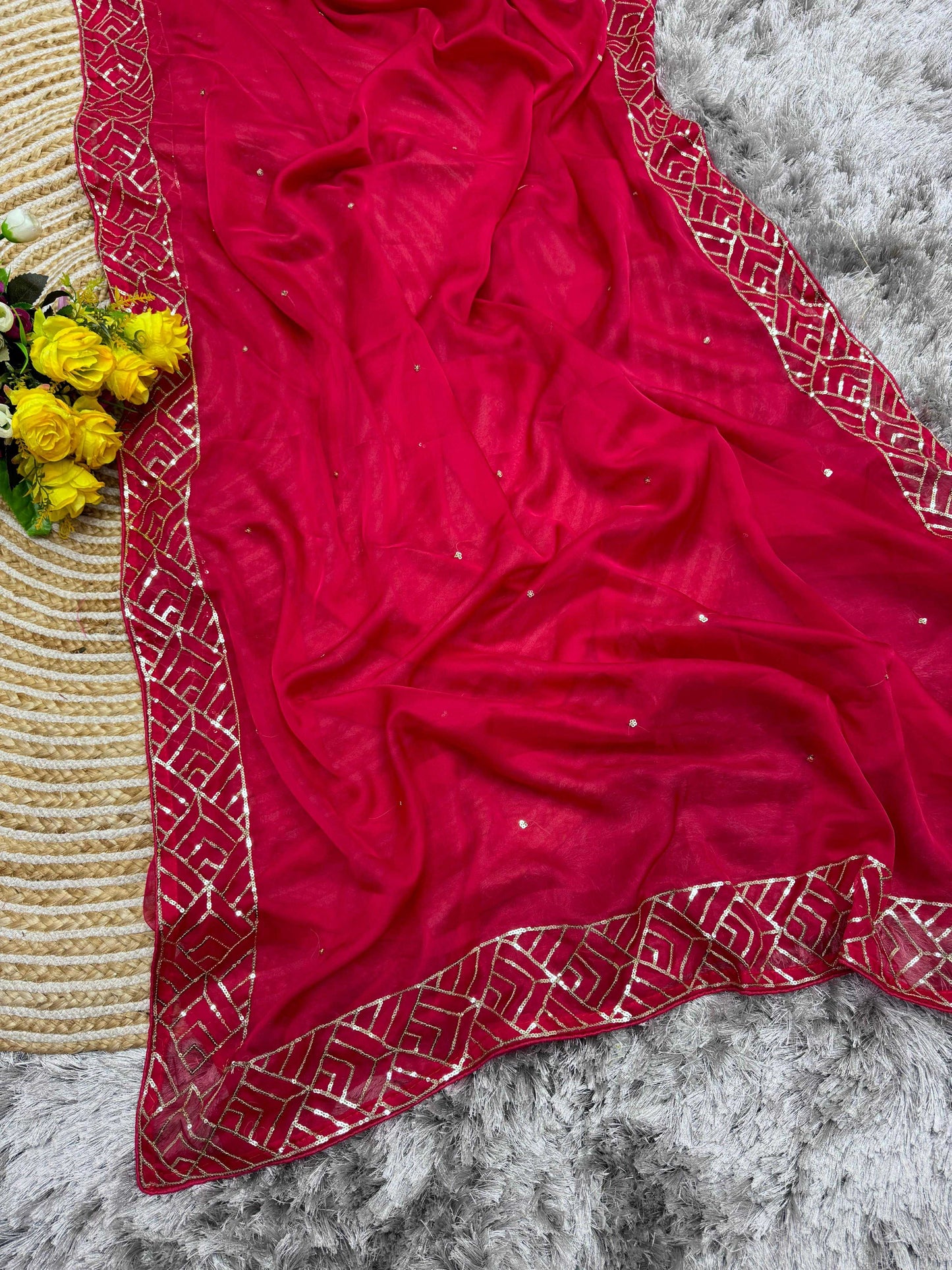 Soft Organza Designer Saree with Hand Touch Sequin Work - House of ViDi