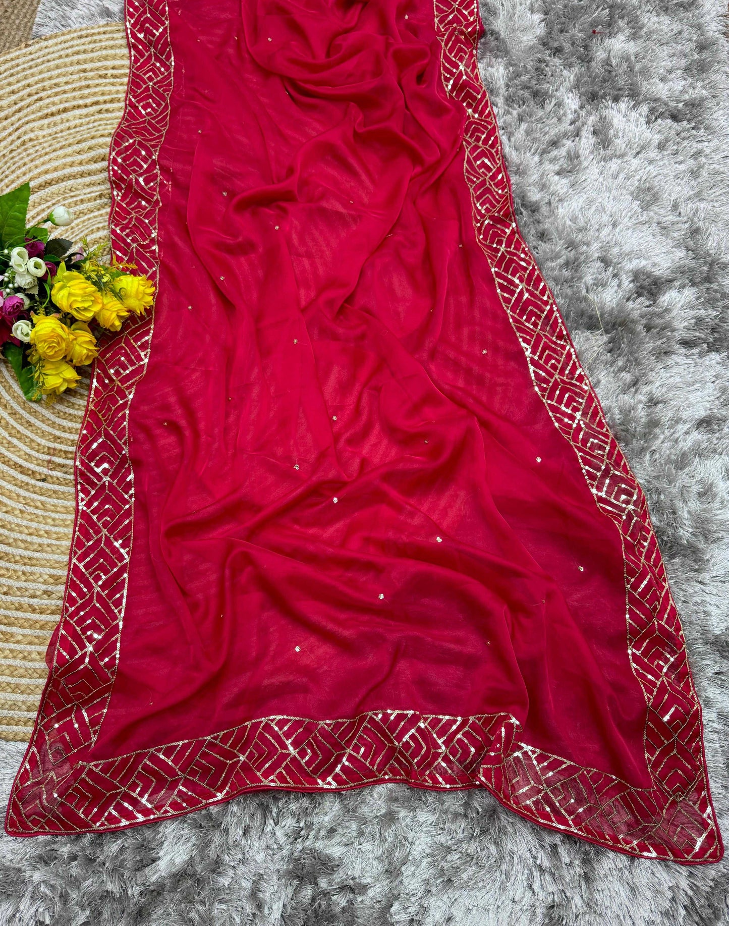 Soft Organza Designer Saree with Hand Touch Sequin Work - House of ViDi