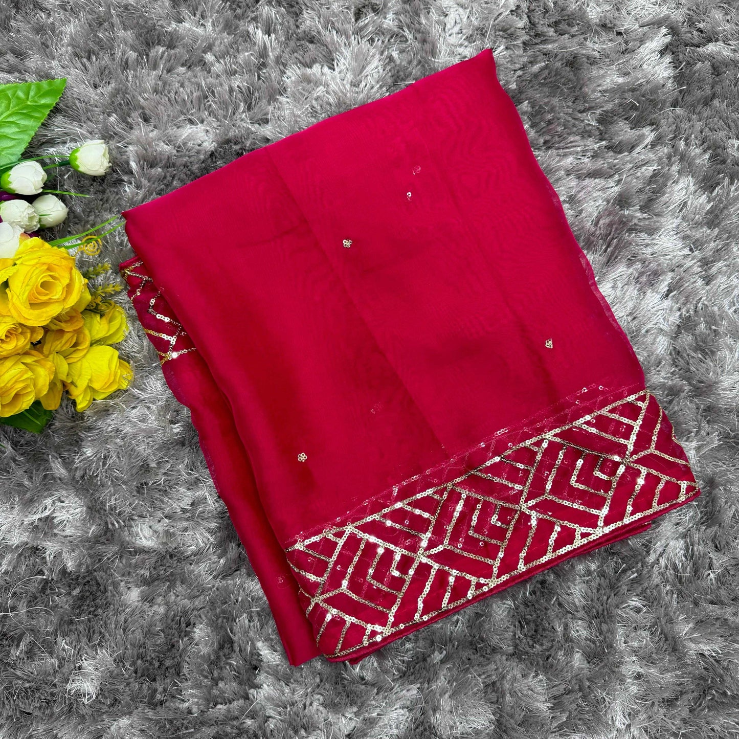 Soft Organza Designer Saree with Hand Touch Sequin Work - House of ViDi