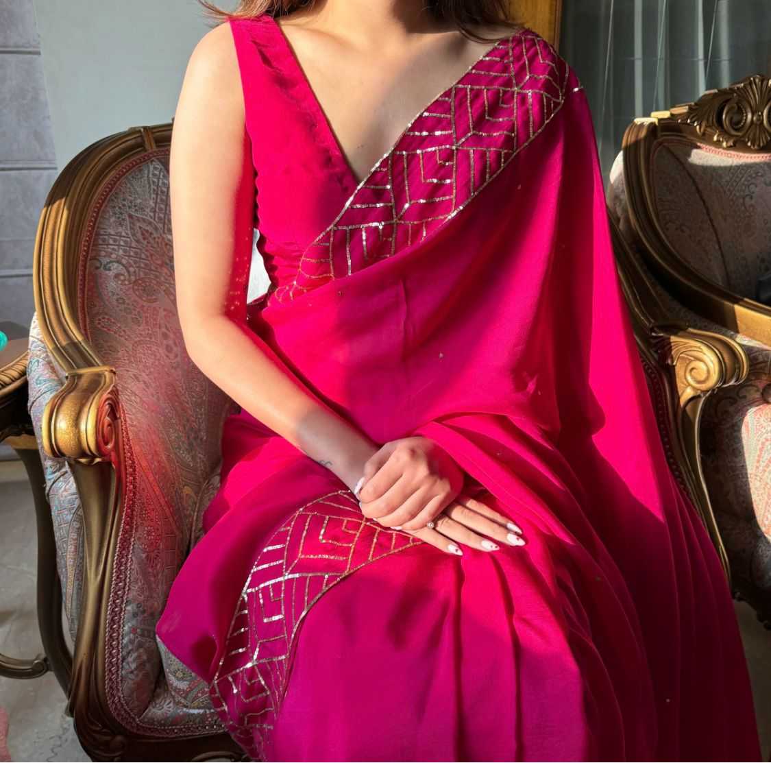 Soft Organza Designer Saree with Hand Touch Sequin Work - House of ViDi