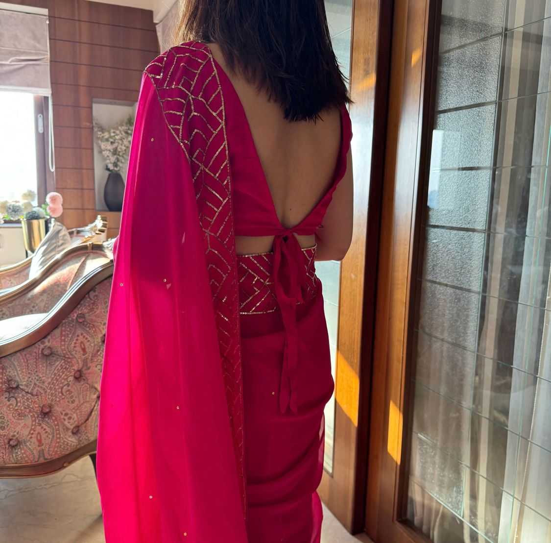 Soft Organza Designer Saree with Hand Touch Sequin Work - House of ViDi