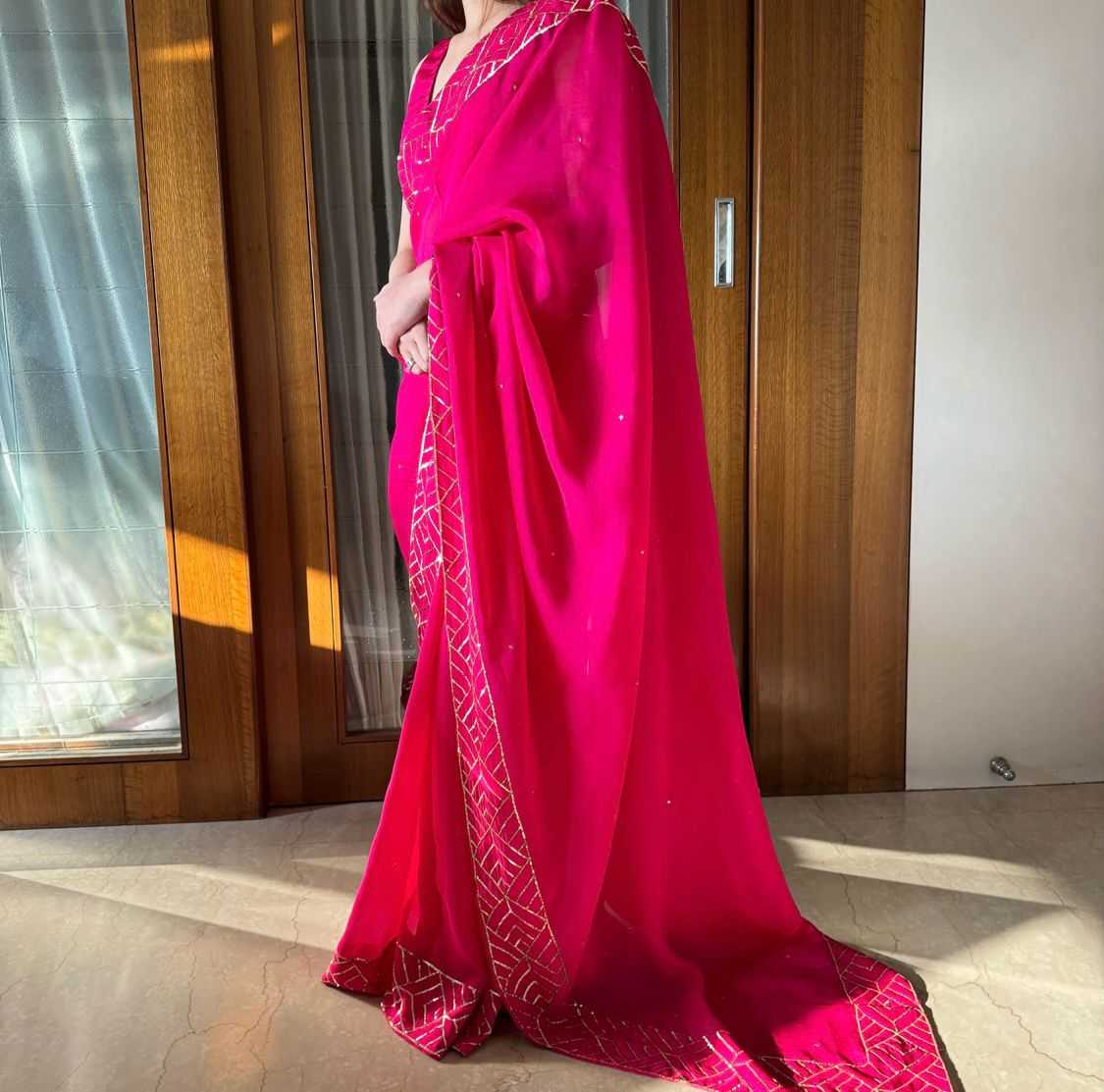 Soft Organza Designer Saree with Hand Touch Sequin Work - House of ViDi