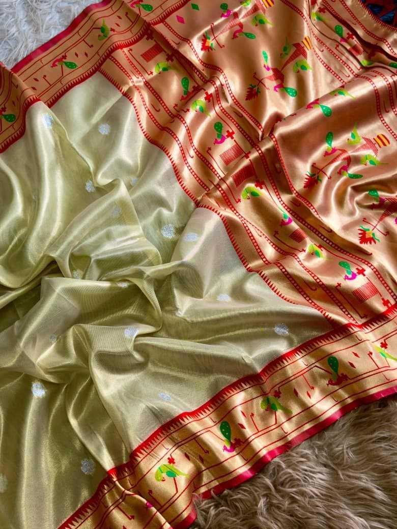 Light Yellow Organza Silk Peacock Pallu Traditional Festive Saree - House of ViDi