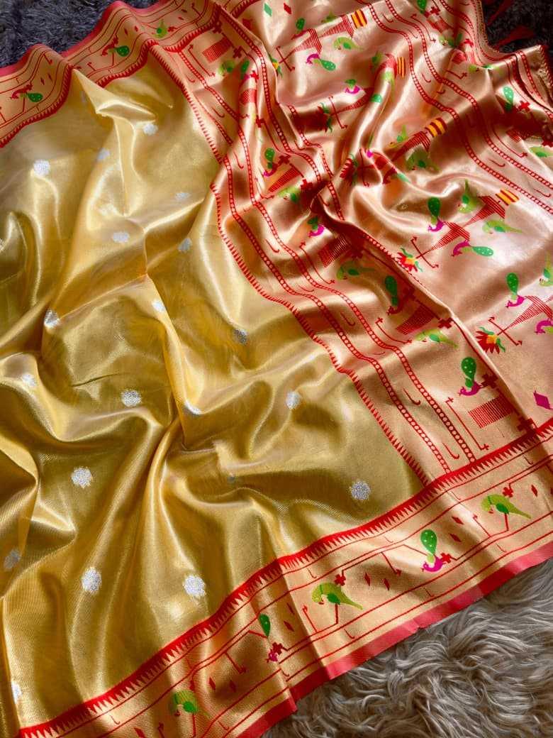 Yellow Organza Silk Peacock Pallu Traditional Festive Saree - House of ViDi