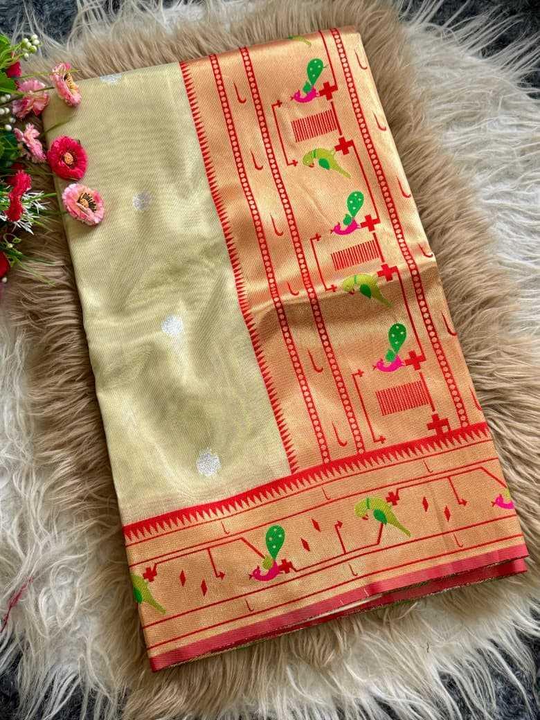 Light Yellow Organza Silk Peacock Pallu Traditional Festive Saree - House of ViDi