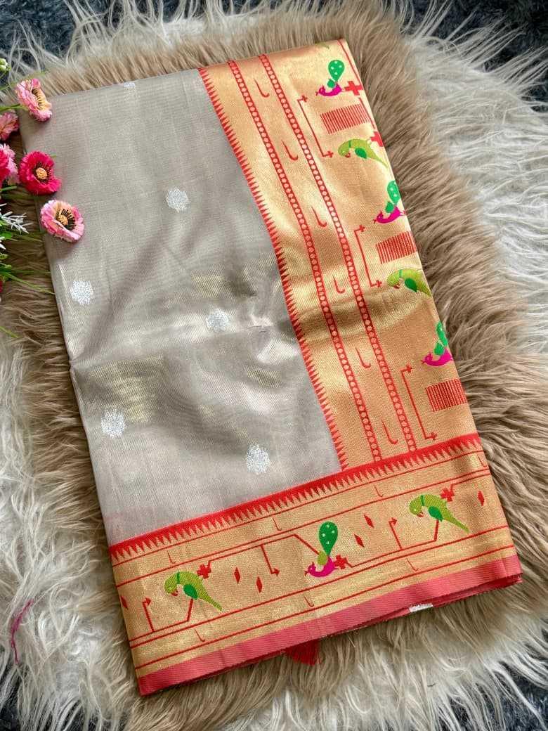 Gray Organza Silk Peacock Pallu Traditional Festive Saree - House of ViDi
