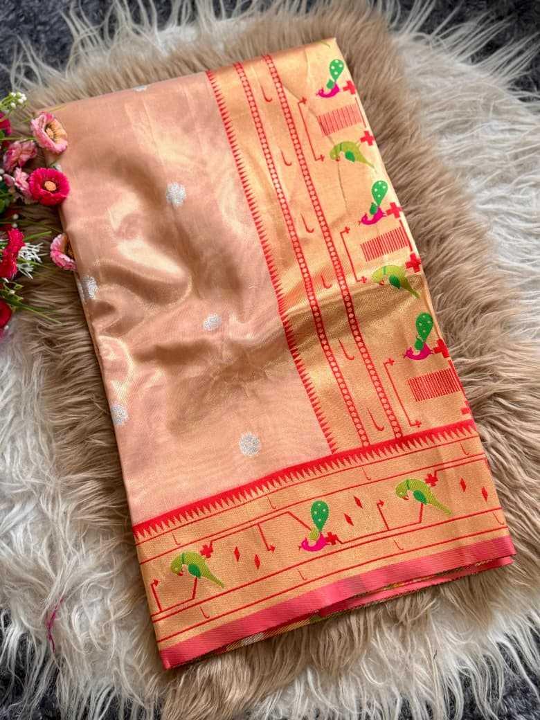 Peach Organza Silk Peacock Pallu Traditional Festive Saree - House of ViDi